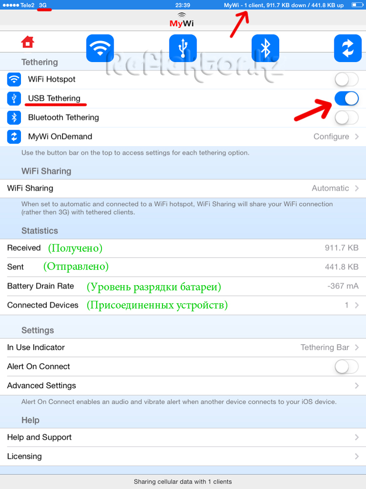 Главное окно MyWi